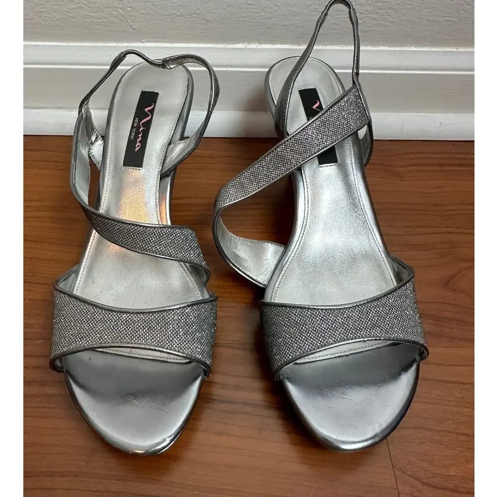 Nina Heels 10M EU 40 Silver Strappy